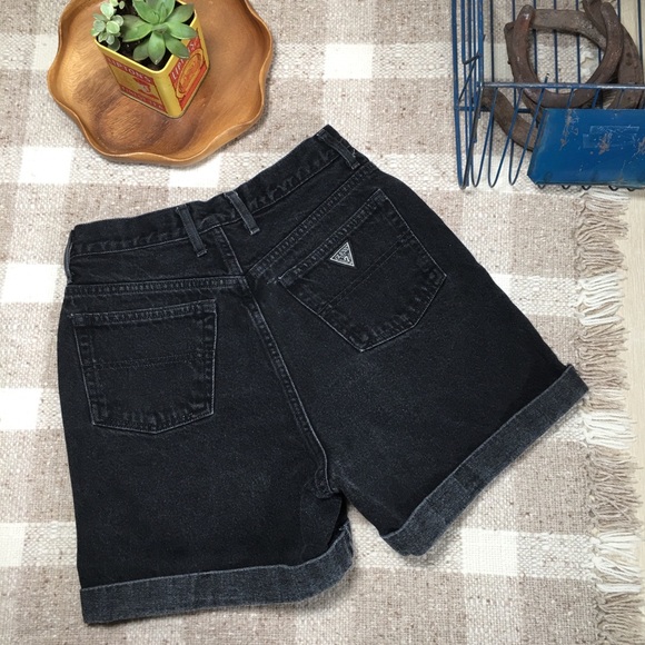 Vintage Pants - Vintage Guess black high rise denim shorts